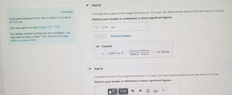 Solved Part G Calculate the location of the image formed by | Chegg.com