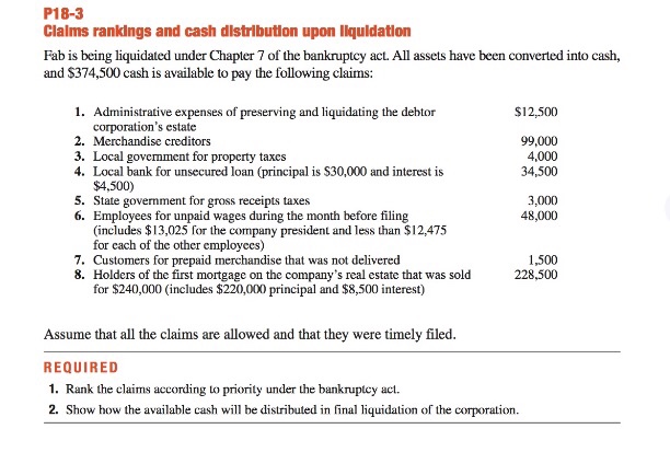 Solved P18-3 Clalms Rankings And Cash Distribution Upon | Chegg.com