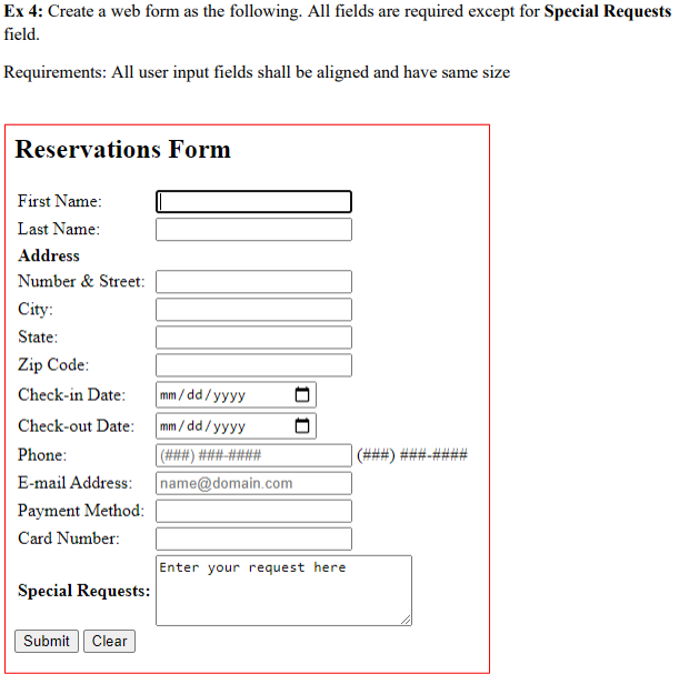 Solved Ex 4: Create a web form as the following. All fields | Chegg.com