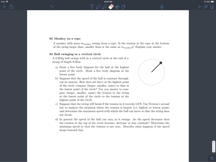 iPadア 69%- 93 Monkey on a rope A monkey with mass | Chegg.com