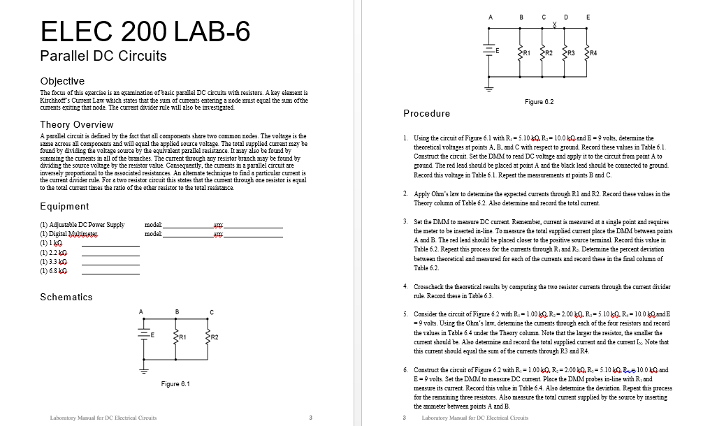 Solved A B C D E ELEC 200 LAB6 Parallel DC Circuits {R2 {R3