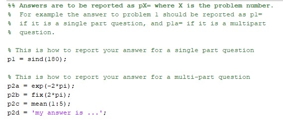 8 Answers are to be reported as pX= where X is the problem number. * For example the answer to problem i should be reported a