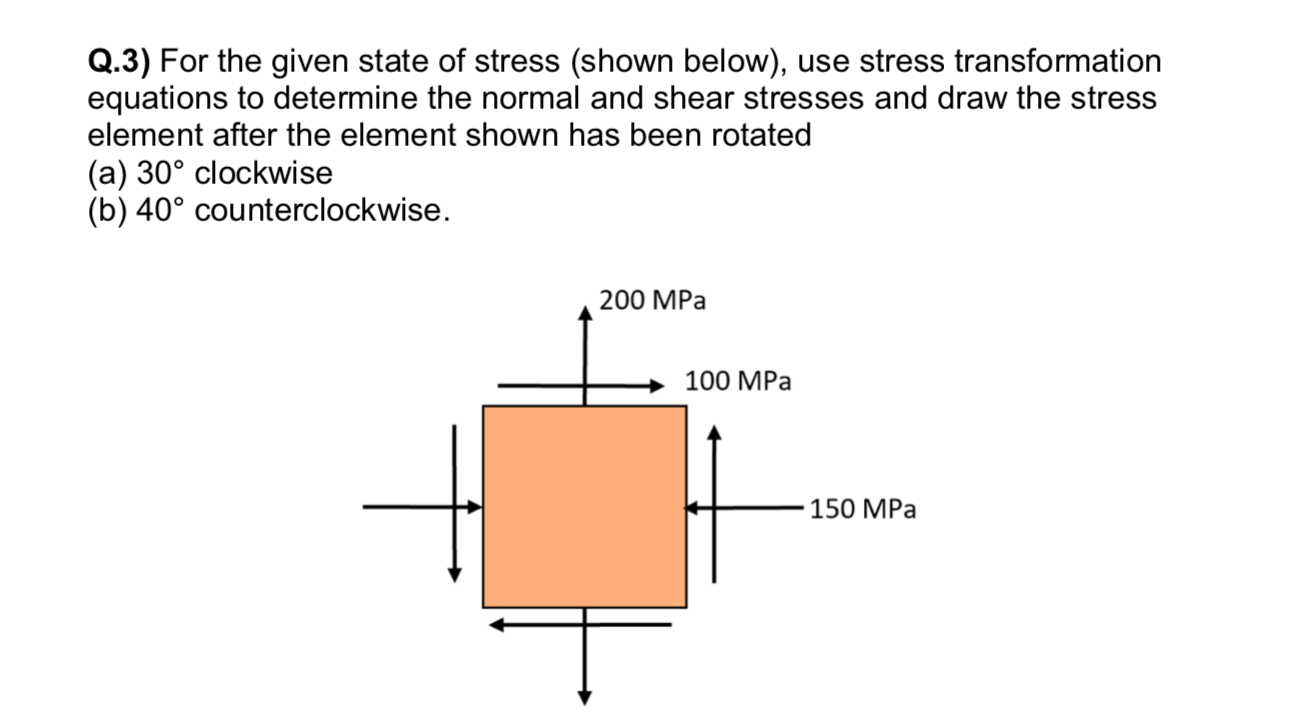 Solved Q.3) For The Given State Of Stress (shown Below), Use | Chegg.com