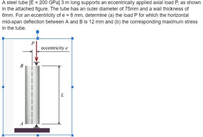 Solved A steel tube [E = 200 GPa) 3 m long supports an | Chegg.com