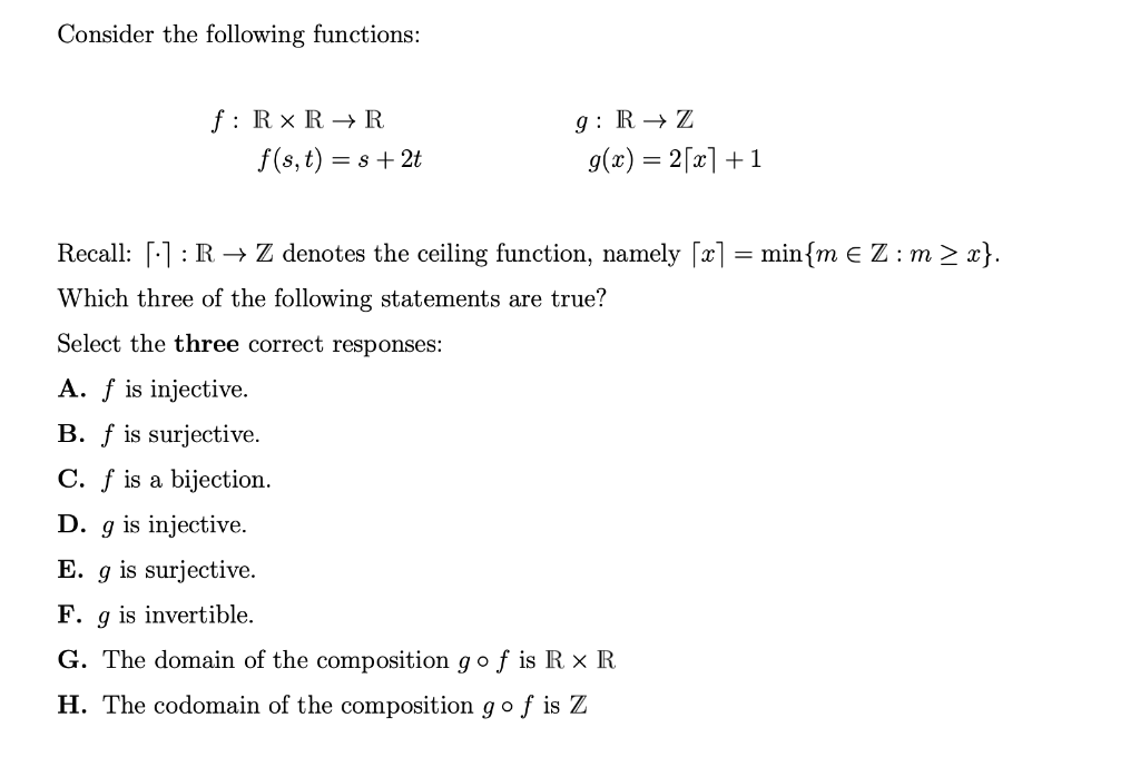 Solved Consider The Following Functions F R R R F S Chegg Com