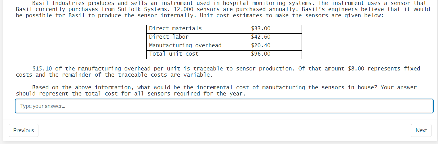 Solved Basil Industries produces and se 11s an instrument Chegg