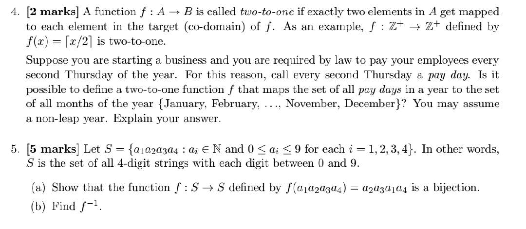 Solved 4. [2 marks] A function f : A + B is called | Chegg.com