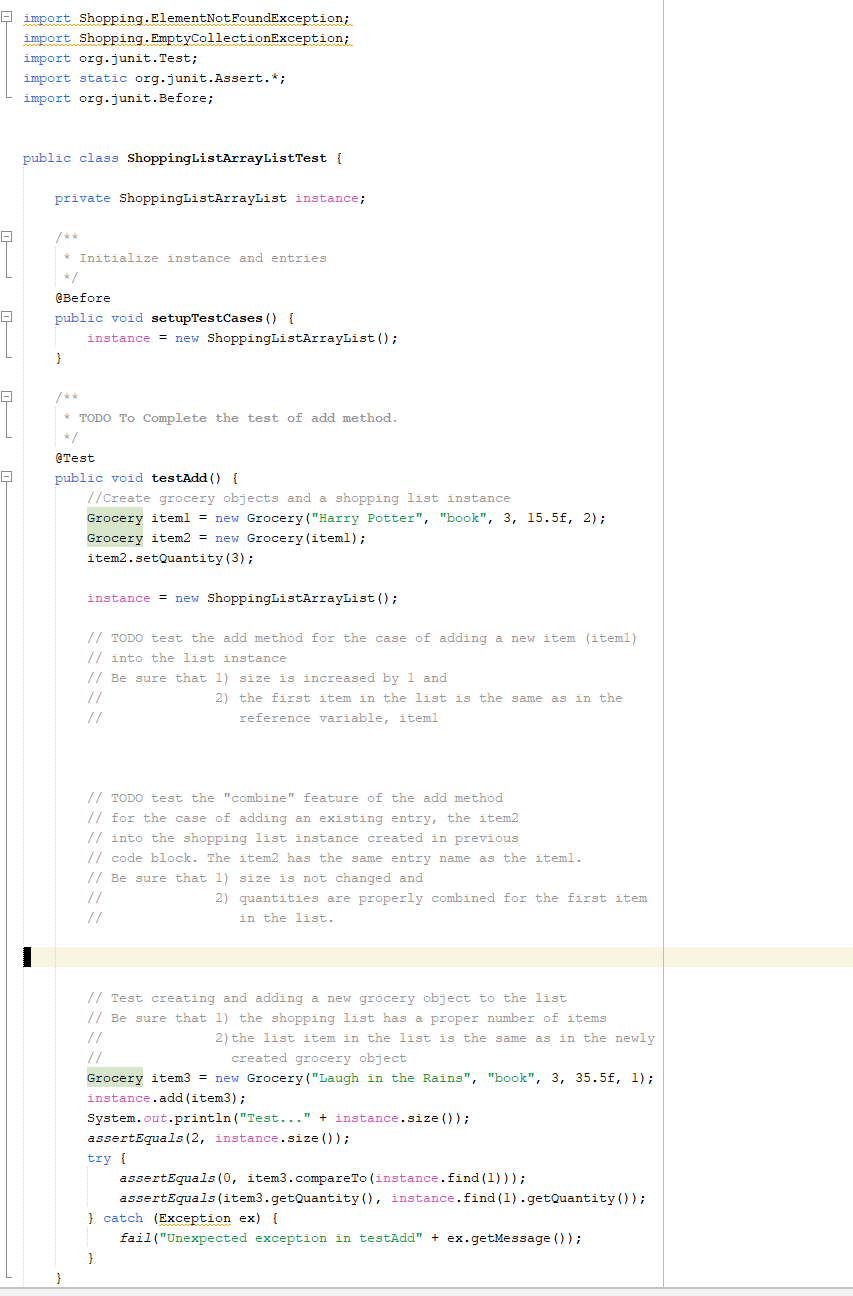 Solved NEED HELP, I need help on test class not on shopping | Chegg.com