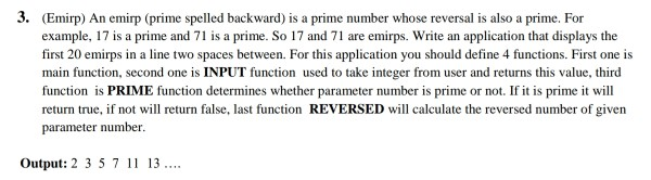 Solved 3. (Emirp) An emirp (prime spelled backward) is a | Chegg.com