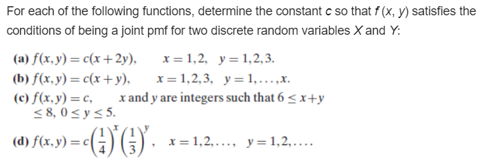 Solved For Each Of The Following Functions, Determine The | Chegg.com