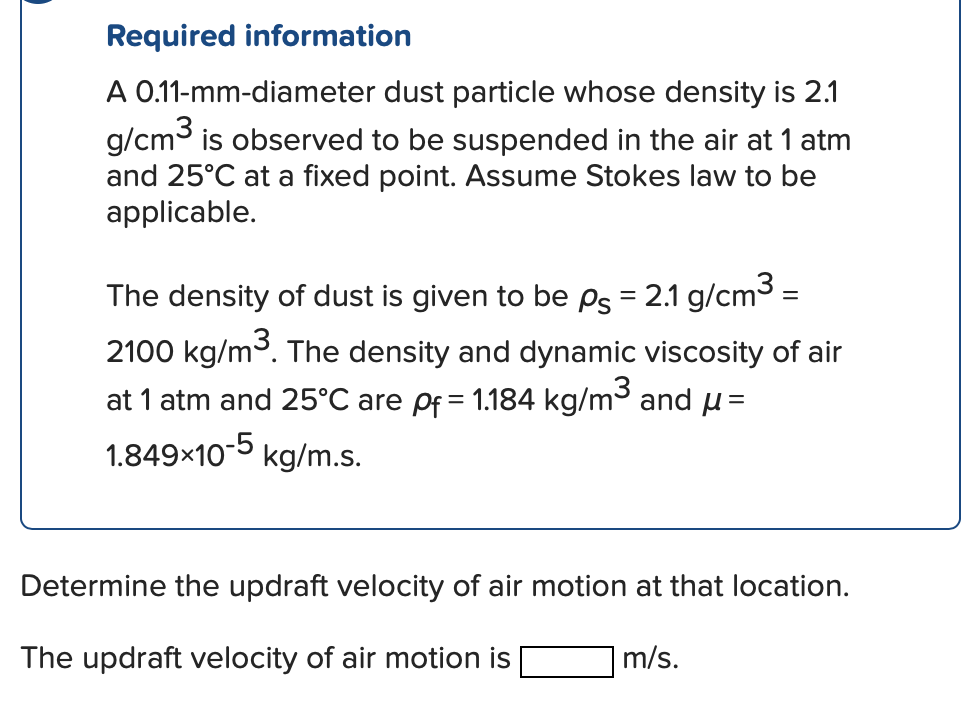 Solved Required information A 0.11mmdiameter dust particle