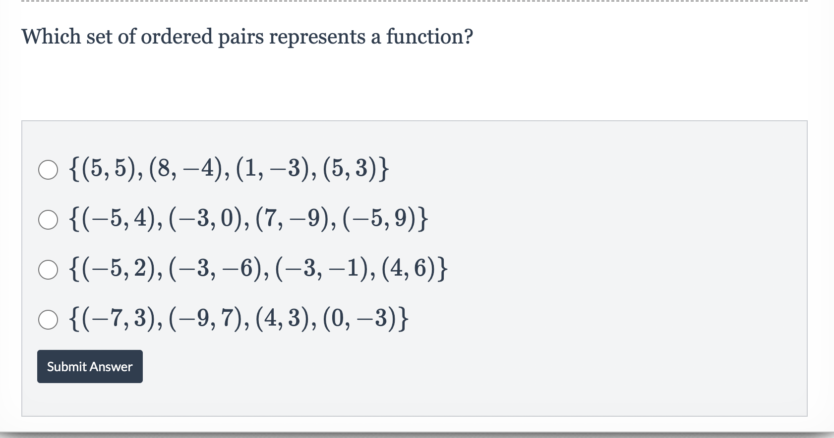 Solved Which Set Of Ordered Pairs Represents A Function