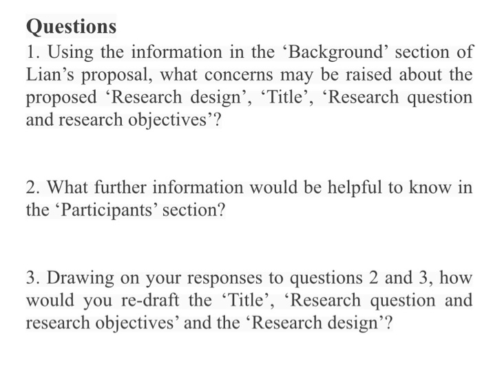 research question 1 proposed title a b c