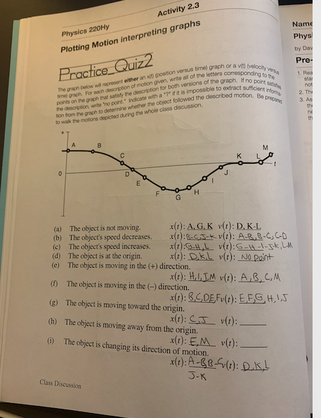Solved Activity 2.3 Physics 220Hy Name Phys Plotting Motion | Chegg.com