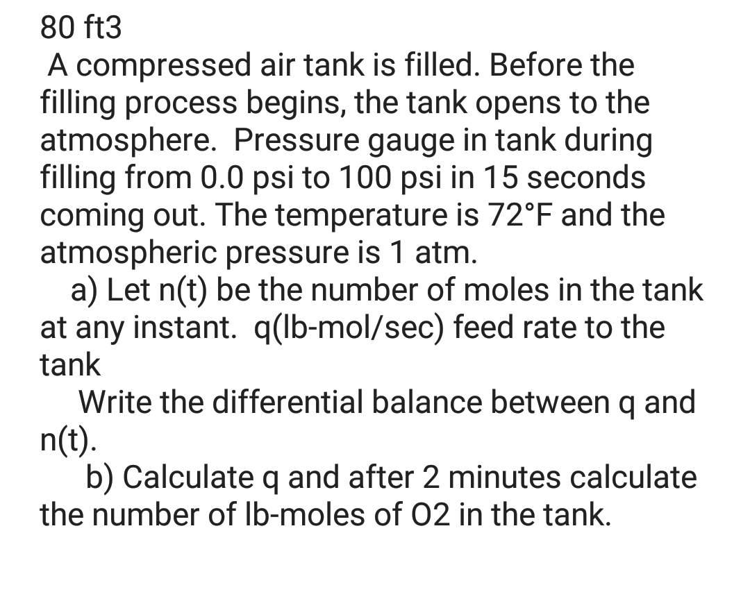 Solved 80 ft3 A compressed air tank is filled. Before the
