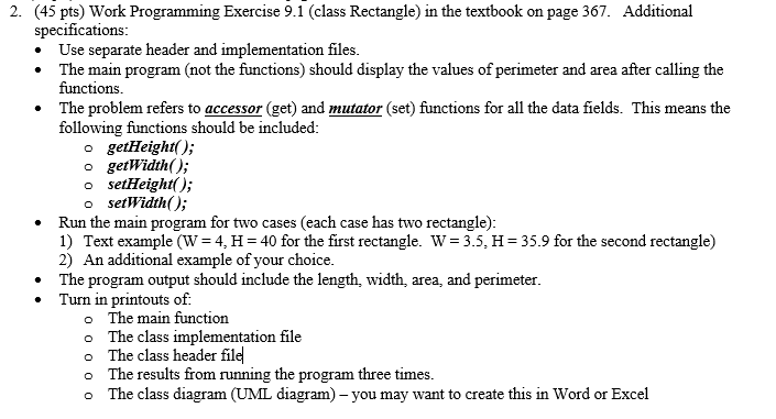 Solved (45 pts) Work Programming Exercise 9.1 (class | Chegg.com