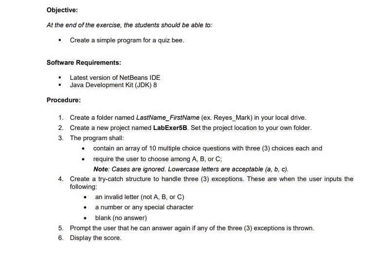 Solved Objective: At the end of the exercise, the students | Chegg.com