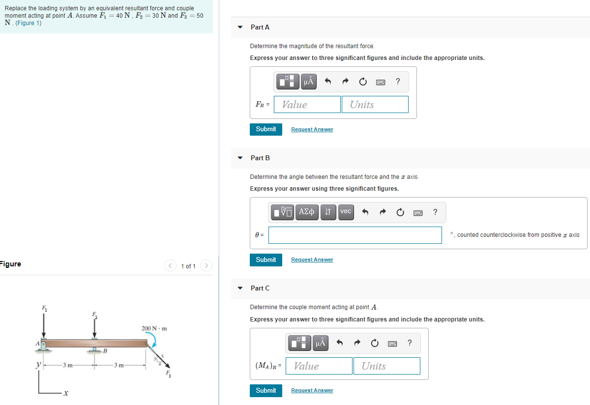 Solved Replace the loading system by an equivalent resultant | Chegg.com