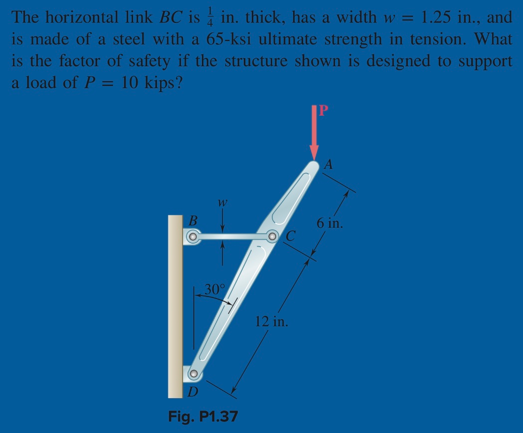 Solved The horizontal link BC is in. thick, has a width w =