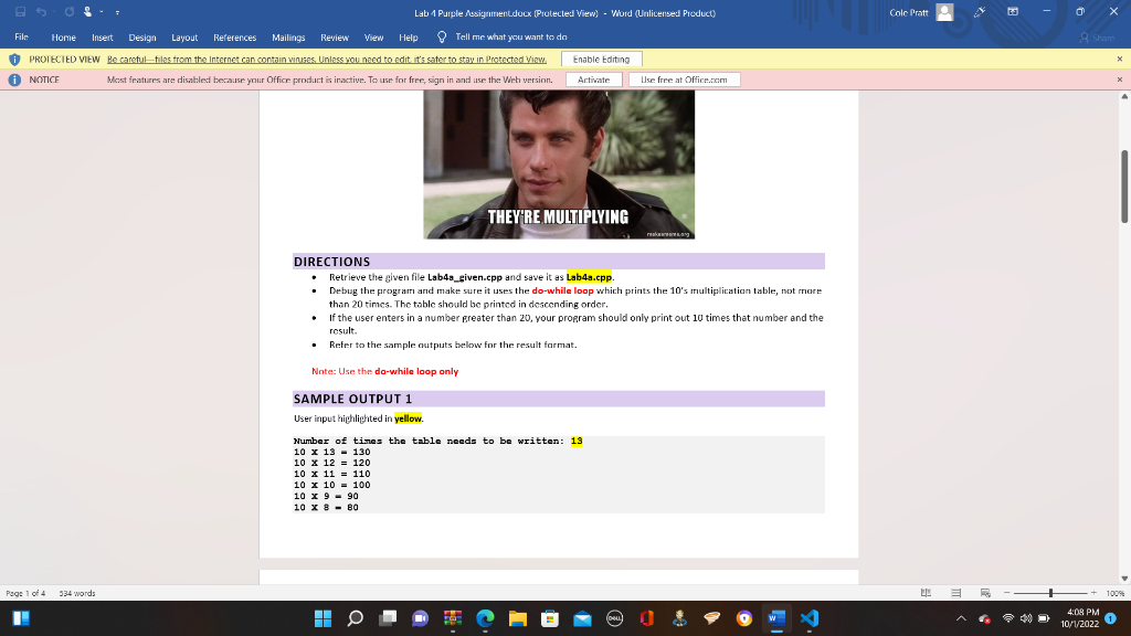 Solved DIRECTIONS - Retrieve the given file Lab4a_given.epp | Chegg.com
