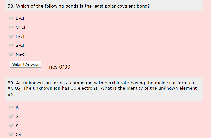 Solved 59. Which Of The Following Bonds Is The Least Polar | Chegg.com Solved 59. Which Of The Following Bonds Is The Least Polar | Chegg.com