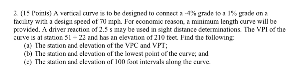 2. (15 Points) A vertical curve is to be designed to | Chegg.com