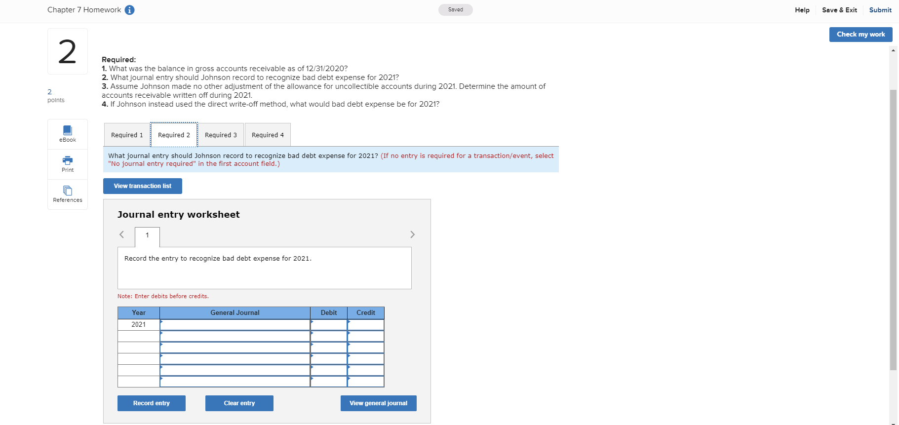 Solved Chapter 7 Homeworki Submit Saved Help Save & Exit | Chegg.com