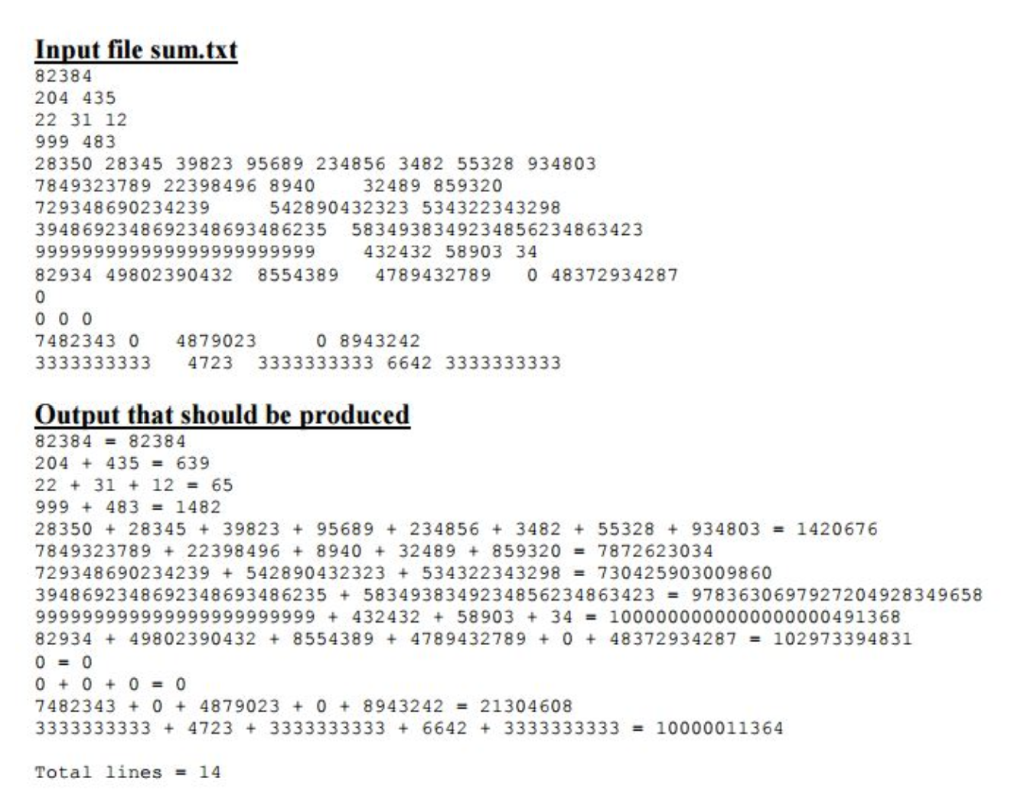 Solved Submit SumBigInts.java with a main method plus at | Chegg.com