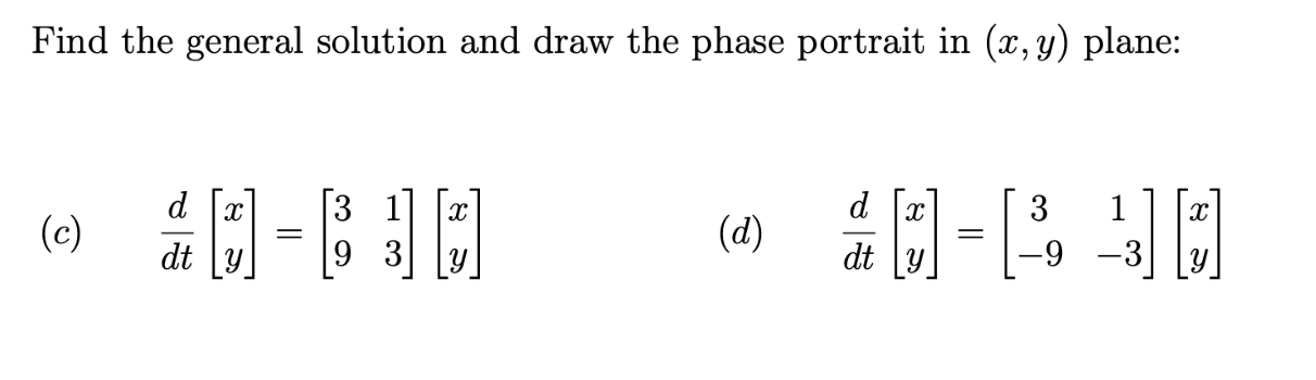 Solved Find the general solution and draw the phase portrait | Chegg.com
