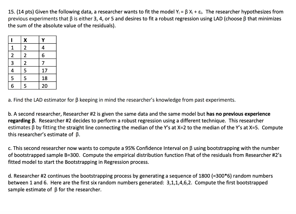 15 14 Pts Given The Following Data A Researche Chegg Com