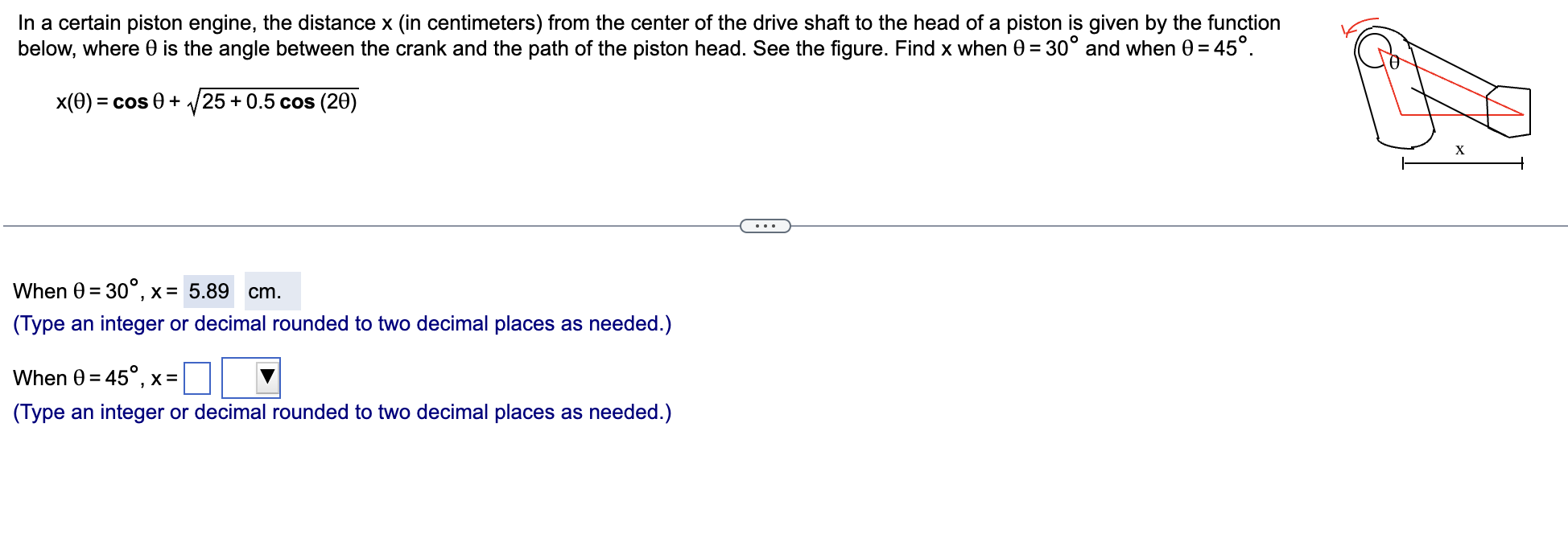 Solved In a certain piston engine, the distance x (in | Chegg.com
