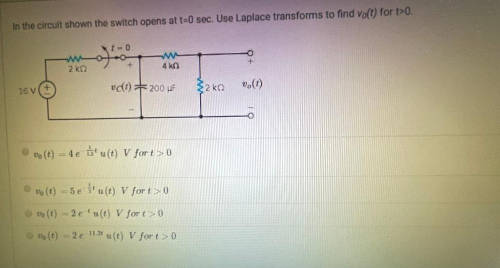 Solved In the circuit shown the switch opens at t=0 sec. Use | Chegg.com