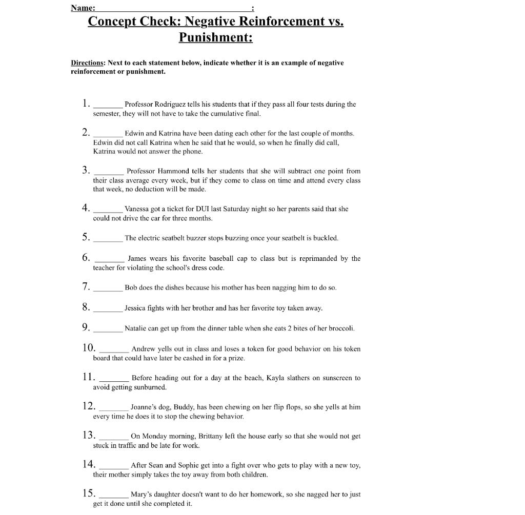 Solved Punishment: Directions: Next to each statement below, | Chegg.com