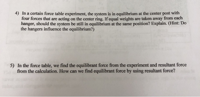 4) In A Certain Force Table Experiment, The System Is | Chegg.com