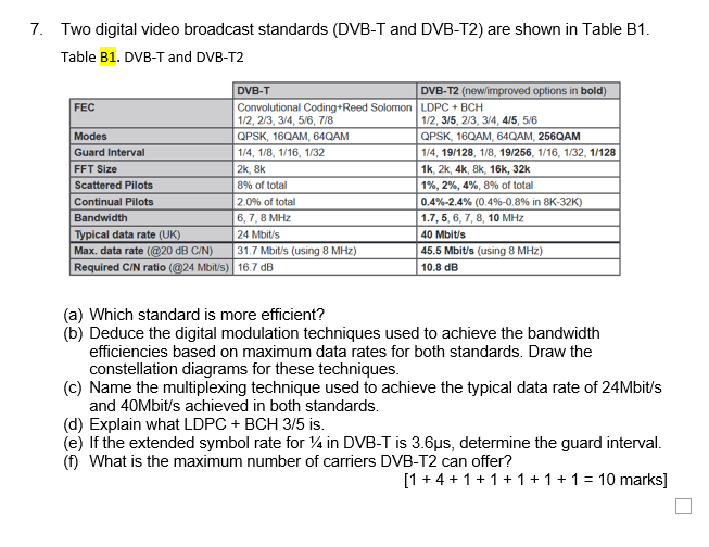 7. Two digital video broadcast standards (DVBT and
