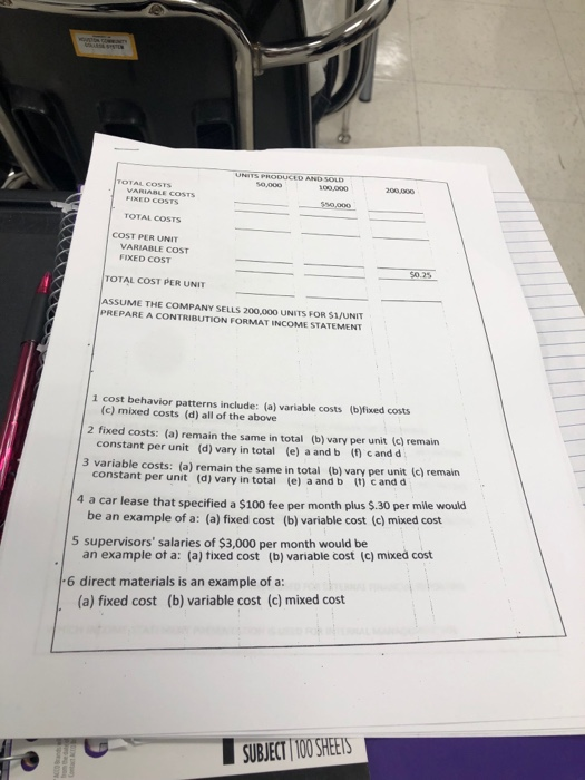 Solved 0,000 COST PER UNIT VARIABLE COST FIXED COST 2S, | Chegg.com