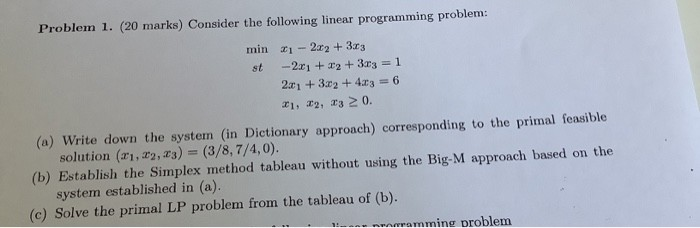 Solved Problem 1. (20 marks) Consider the following linear | Chegg.com