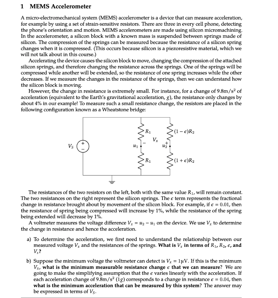Solved 1 MEMS Accelerometer A micro-electromechanical system | Chegg.com