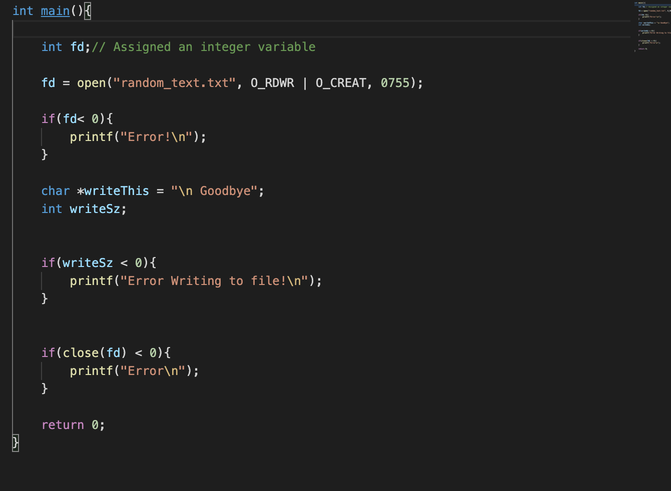Solved int main() { int fd;// Assigned an integer variable | Chegg.com