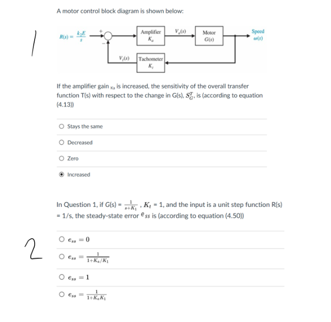 Solved A motor control block diagram is shown below: | Chegg.com