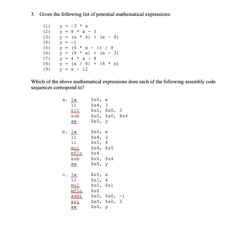 Solved 3. Given The Following List Of Potential Mathematical | Chegg.com