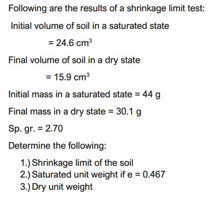 Solved Following are the results of a shrinkage limit test: | Chegg.com