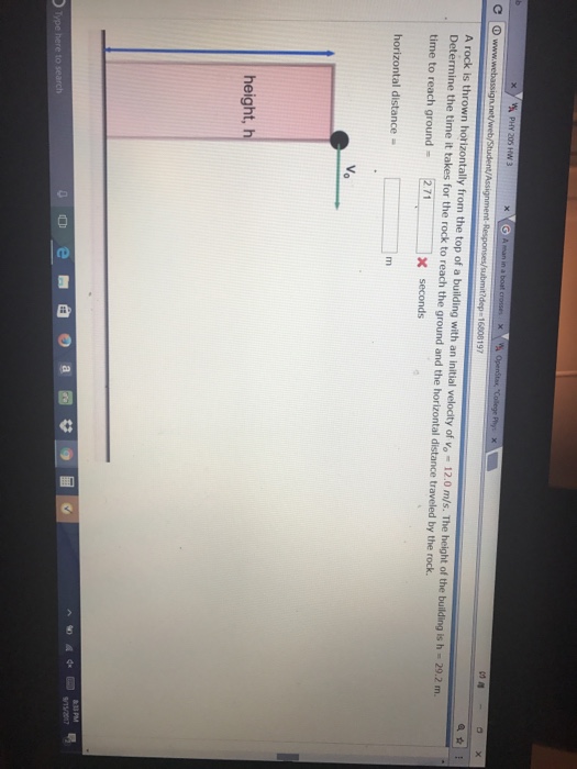 Solved A rock is thrown horizontally from the top of a | Chegg.com