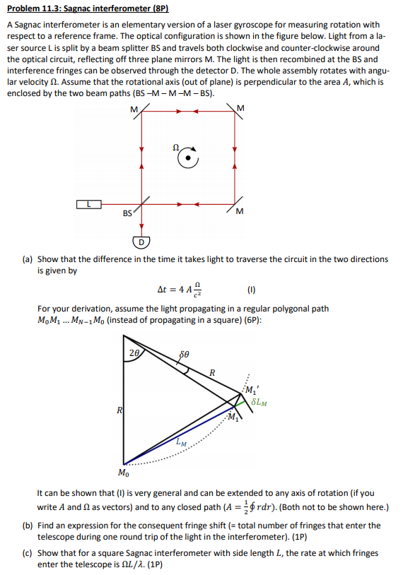 Problem 11.3: Sagnac interferometer (8P) A Sagnac | Chegg.com