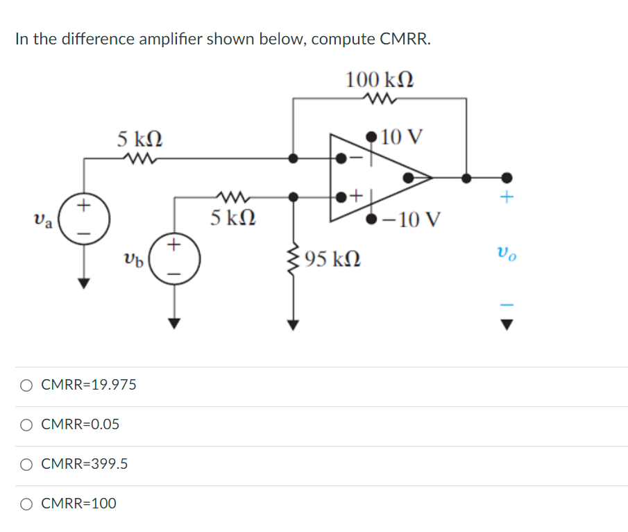 Solved In the difference amplifier shown below, compute | Chegg.com