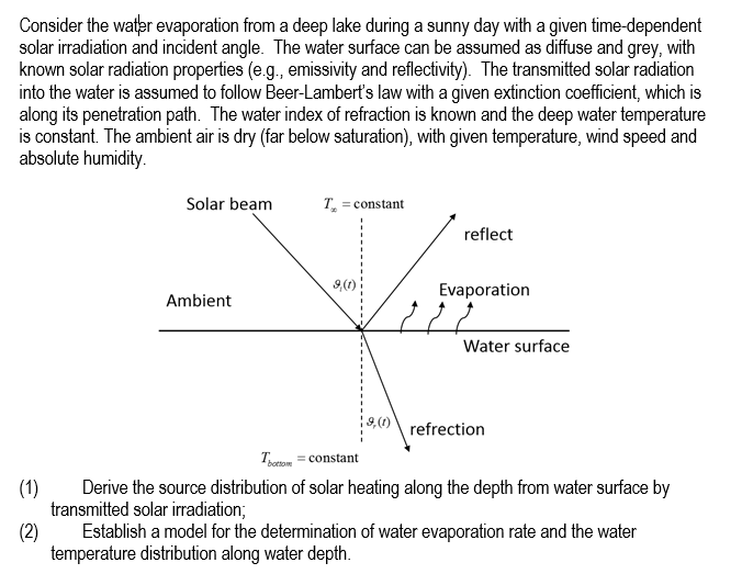Consider the water evaporation from a deep lake | Chegg.com