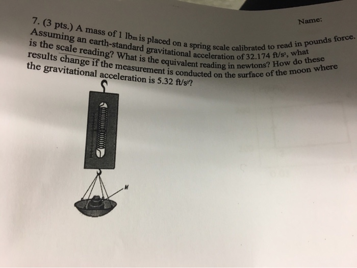 Solved Name: 7. (3 pts.) A mass of 1 spring scale an 32.174 | Chegg.com