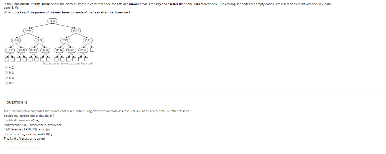 Solved In the Heap based Priority Queue below, the element | Chegg.com