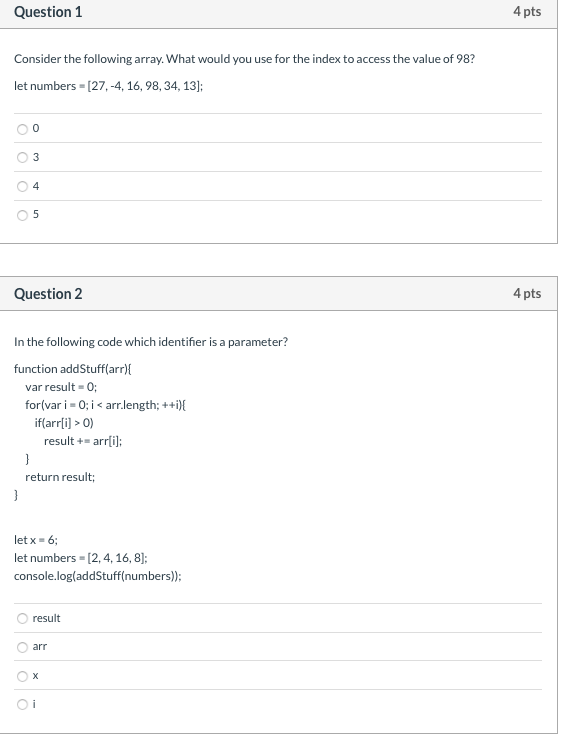 Solved Question 1 4 Pts Consider The Following Array. What | Chegg.com