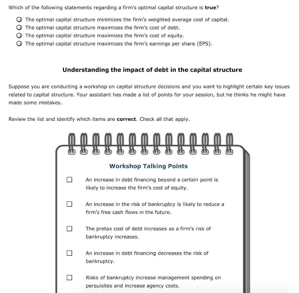 Which Of The Following Statements About Capital Structure Are Correct Solved Which of the following statements regarding a firm's | Chegg.com